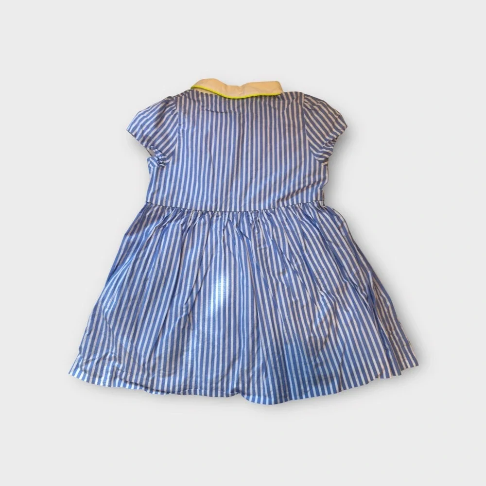 Jacadi Paris Girls Dress 24M Blue Striped Heart Flower Short‎ Sleeve Collar